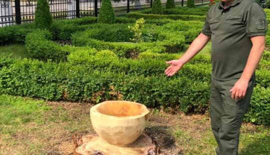 На Рівненщині лісівник з поваленого дерева вирізьбив вазу (ФОТО)