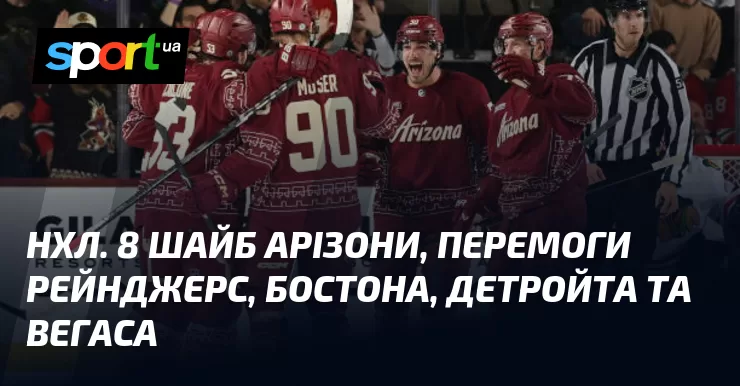 Ви зараз переглядаєте НХЛ. 8 шайб Арізони, перемоги Рейнджерс, Бостона, Детройта та Вегаса
