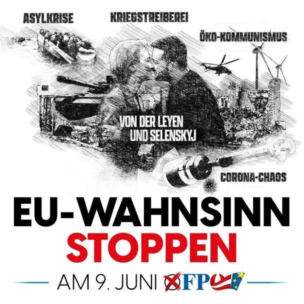 Ви зараз переглядаєте “Поцілунок” Зеленського і фон дер Ляєн: проросійська партія в Австрії йде на вибори зі скандальним антиукраїнським плакатом (фото)